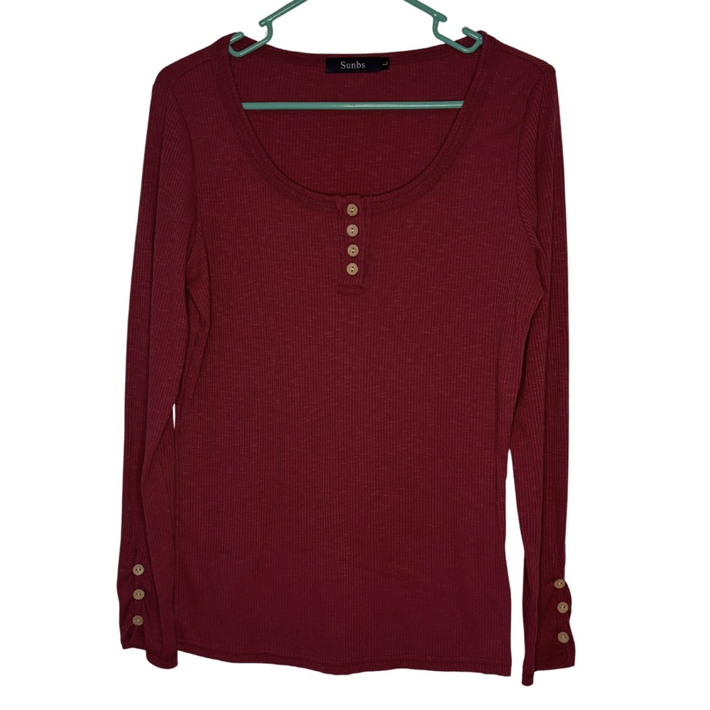 3/$20 Sunbs Women's Maroon Long Sleeve Button Shirt